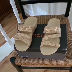 Vionic Tan Cork Slide Sandals